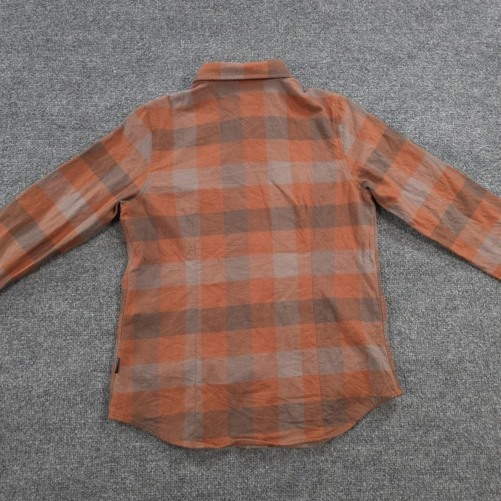 Patagonia Shirt Womens S Orange Plaid Midweight Fjord Flannel Organic Hiking